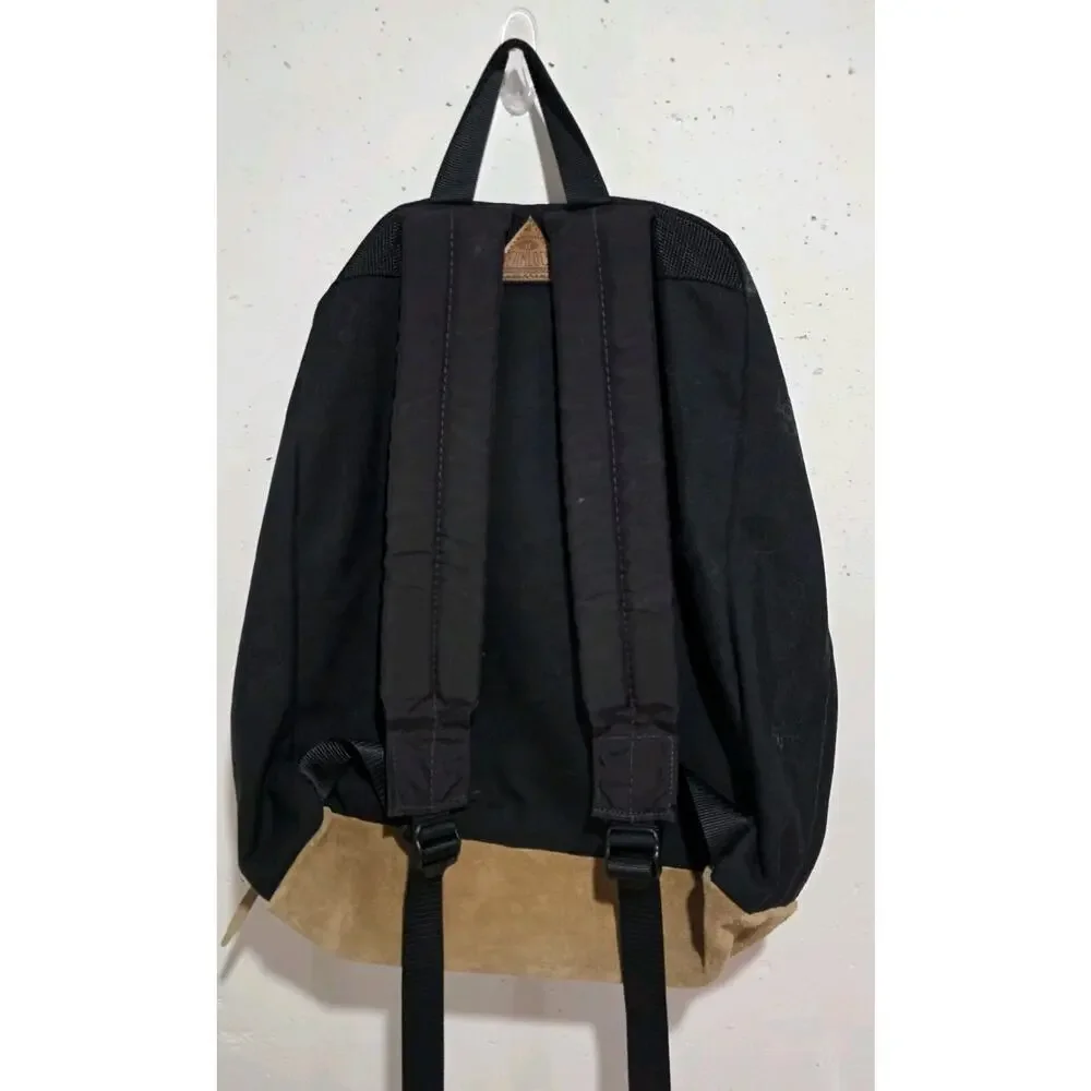Vintage Outdoor Products USA Black Tan Suede Backpack Multiple Pockets 80s 90s